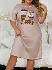 Women's Plus Size Coffee Cup Heart Print Sleep Dress Soft Short Sleeve Lounge Wear