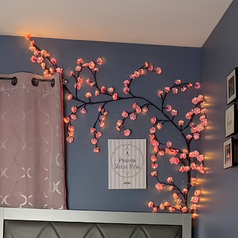 Cherry Blossom Vine String Lights 96 LED USB Powered 8 Modes Wall Bedroom Party Decor
