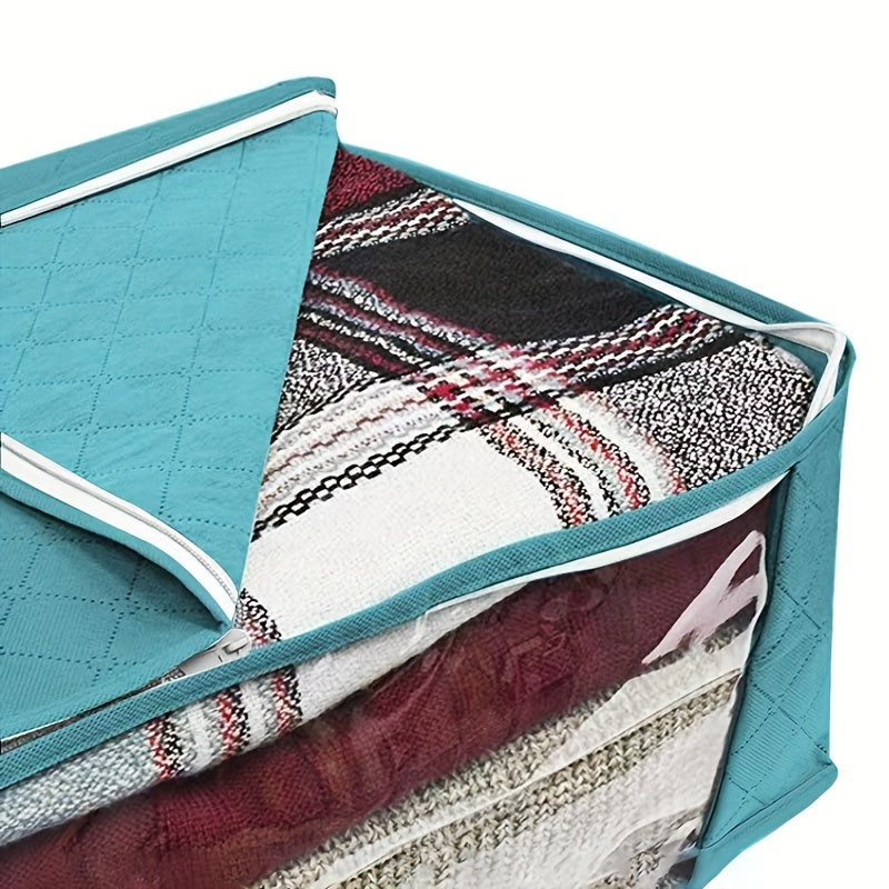 Bolsa de almacenamiento de ropa plegable con asa reforzada y ventana transparente 37L gris azul, organizador de armario para suéteres, abrigos y camisetas