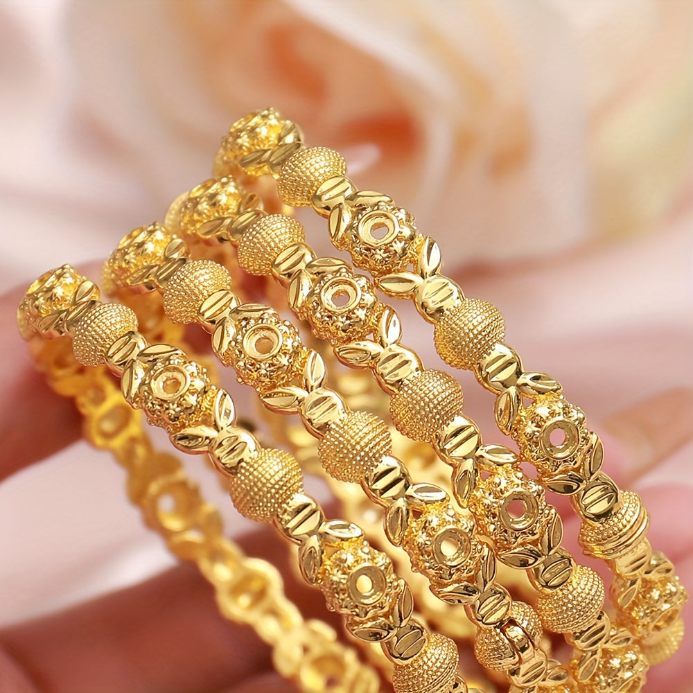 Juego de 4 pulseras de cobre chapado en oro para mujer, ajustables, estilo étnico