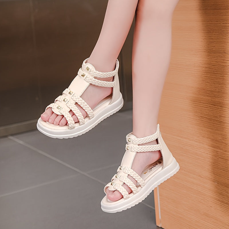 Girls Open-Toe Sandals with Non-Slip Rubber Sole for Beach Holiday