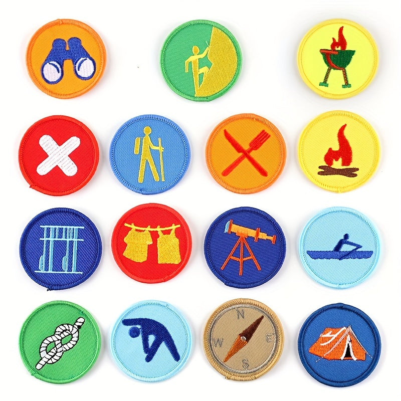 Set of 15 Vibrant Cartoon Badge Patches for Boys Scout Uniforms Embroidered Iron-On or Sew-On