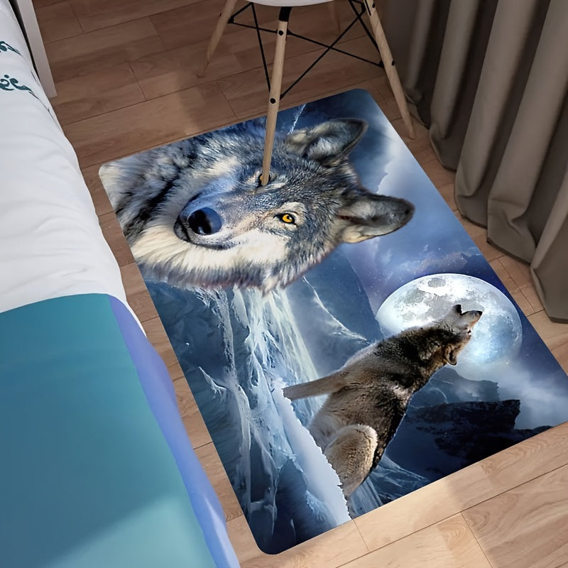 3D Snow Wolf Print Rug Soft Washable Floor Mat for Living Room Bedroom Kitchen