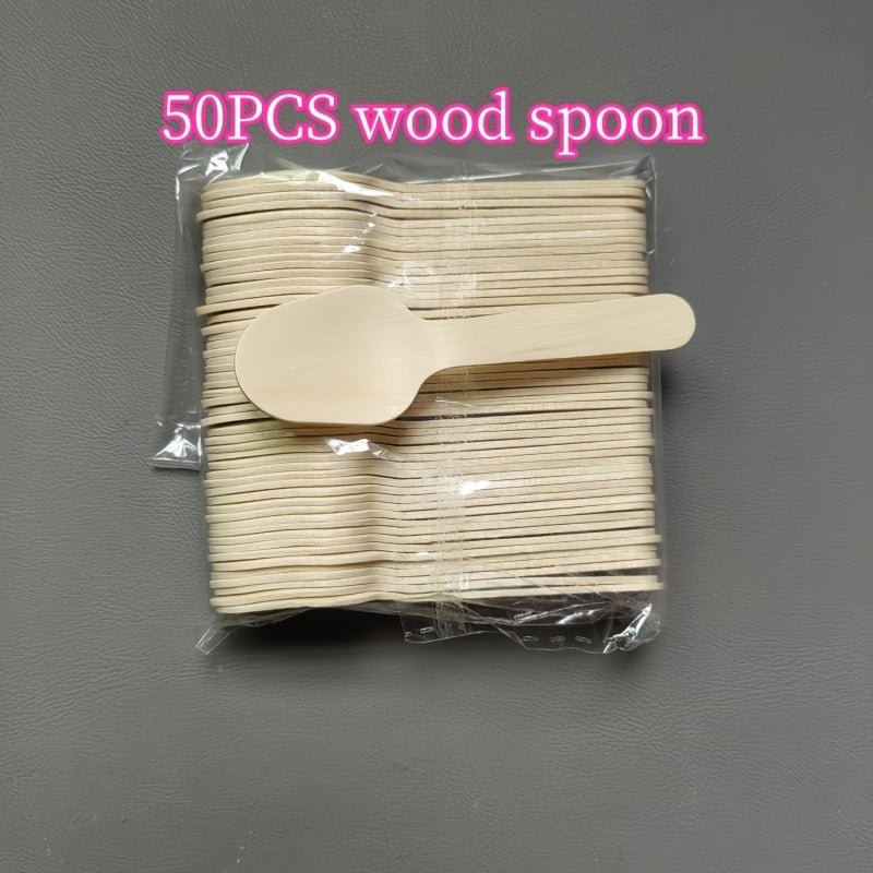 50 Disposable Wooden Tasting Spoons 8.51cm Biodegradable for Desserts and Sampling