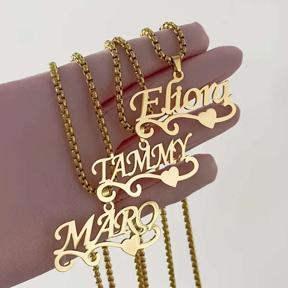Collar personalizado con nombre cortado con láser y colgante de corazón, diseño de onda moderna, regalo para Navidad y Día del Padre