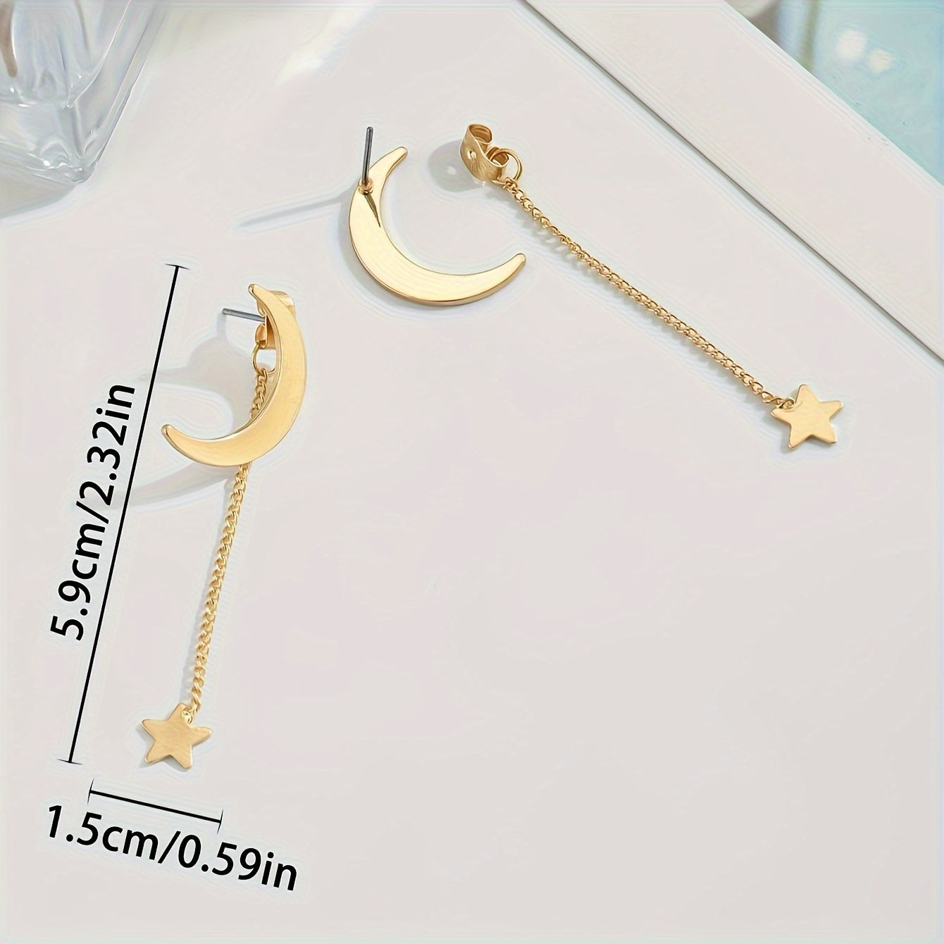 Women's Gold Star Moon Dangle Earrings Minimalist Jewelry Gift