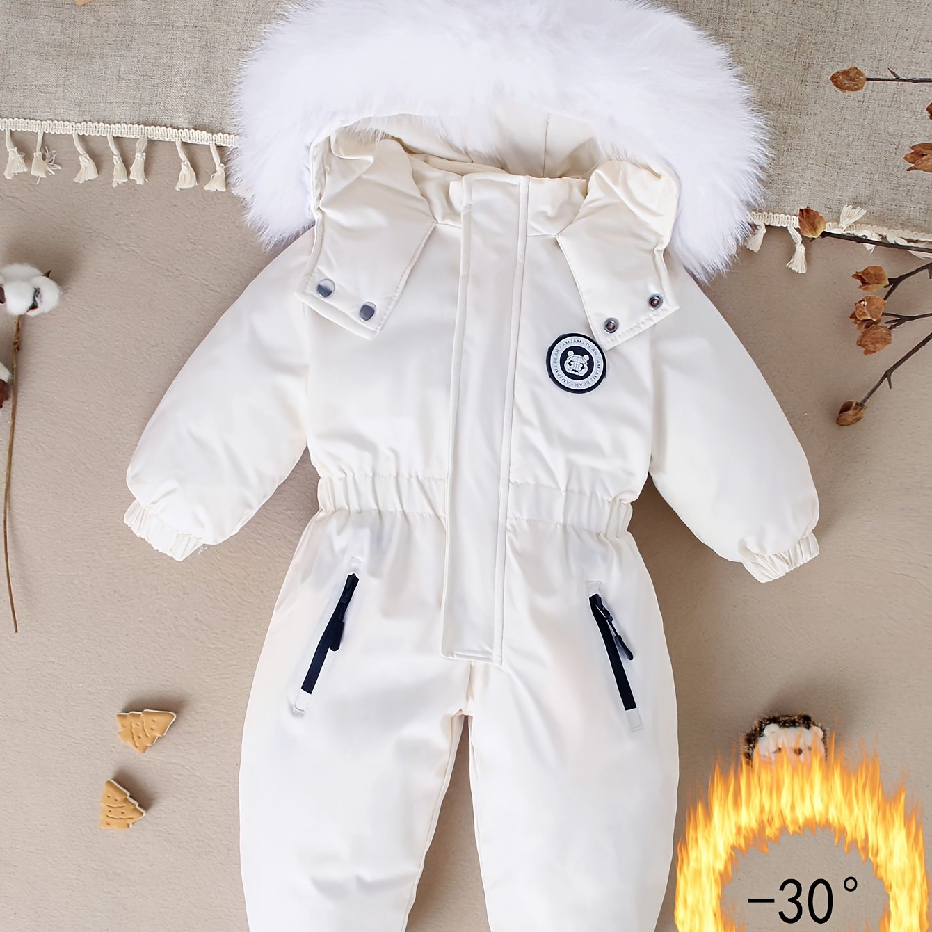 Baby Winter Snowsuit for Ages 1-5 with Faux Fur Hood and Zipper Closure