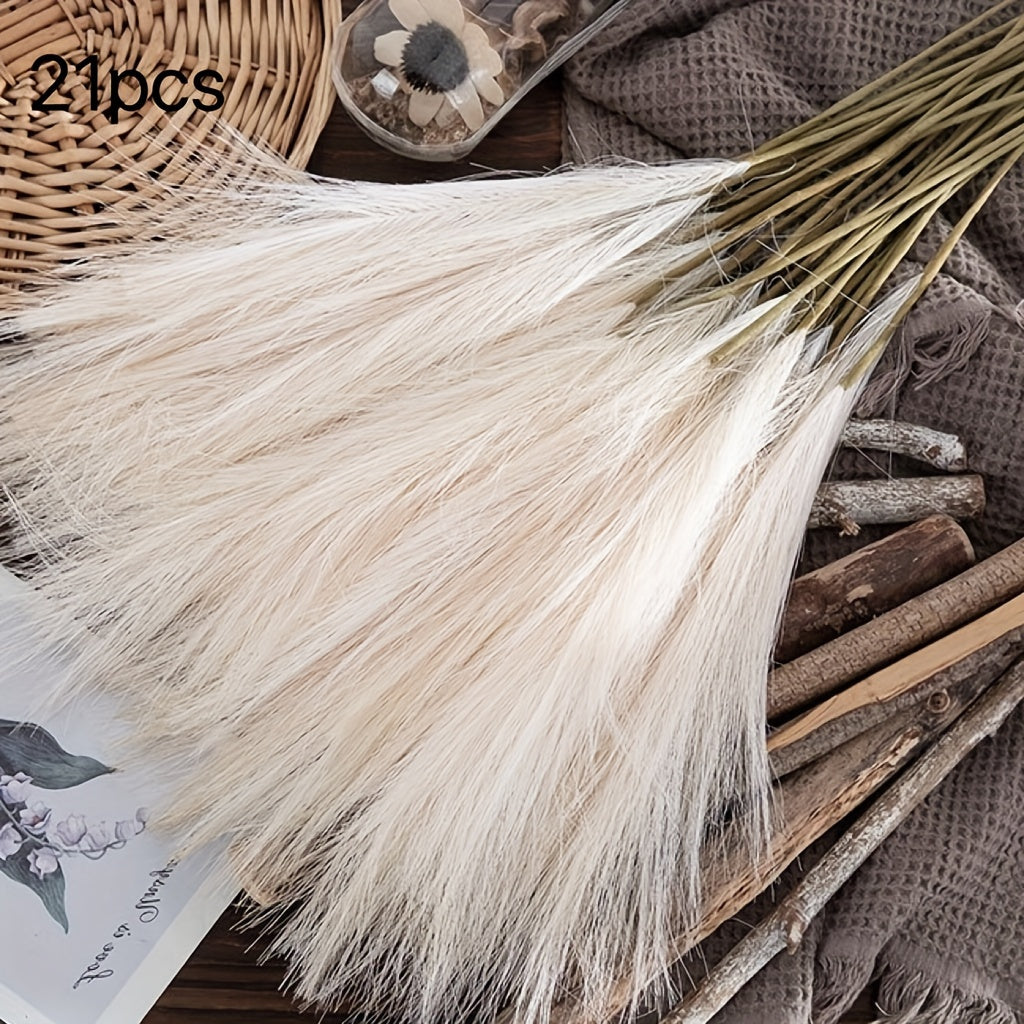 21 Pcs Artificial Pampas Grass Flowers Realistic Texture Soft Feathered Decor for Celebrations and Room