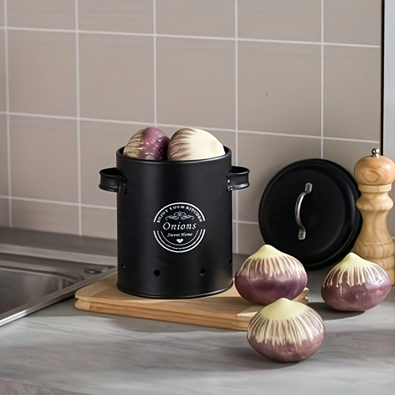 Durable 3-Piece Metal Kitchen Storage Canister Set with Ventilation for Garlic and Onions