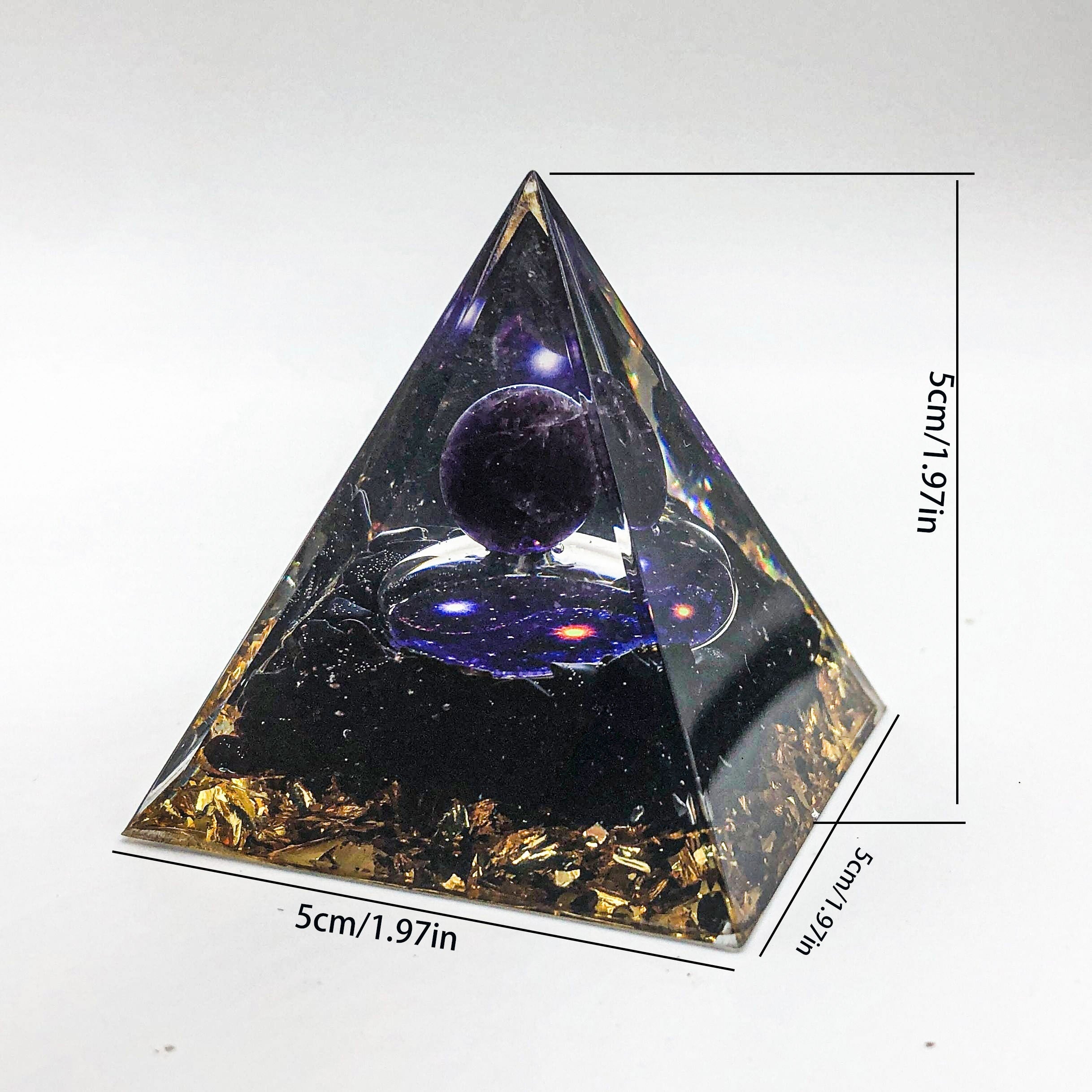 Pirámide Orgone con bola de cristal de amatista para meditación para aliviar el estrés y decoración interior