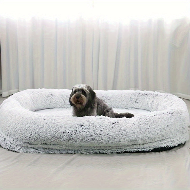 Oval-Shaped Plush Dog and Human Bed Gray Non-Slip Washable Cozy Sofa
