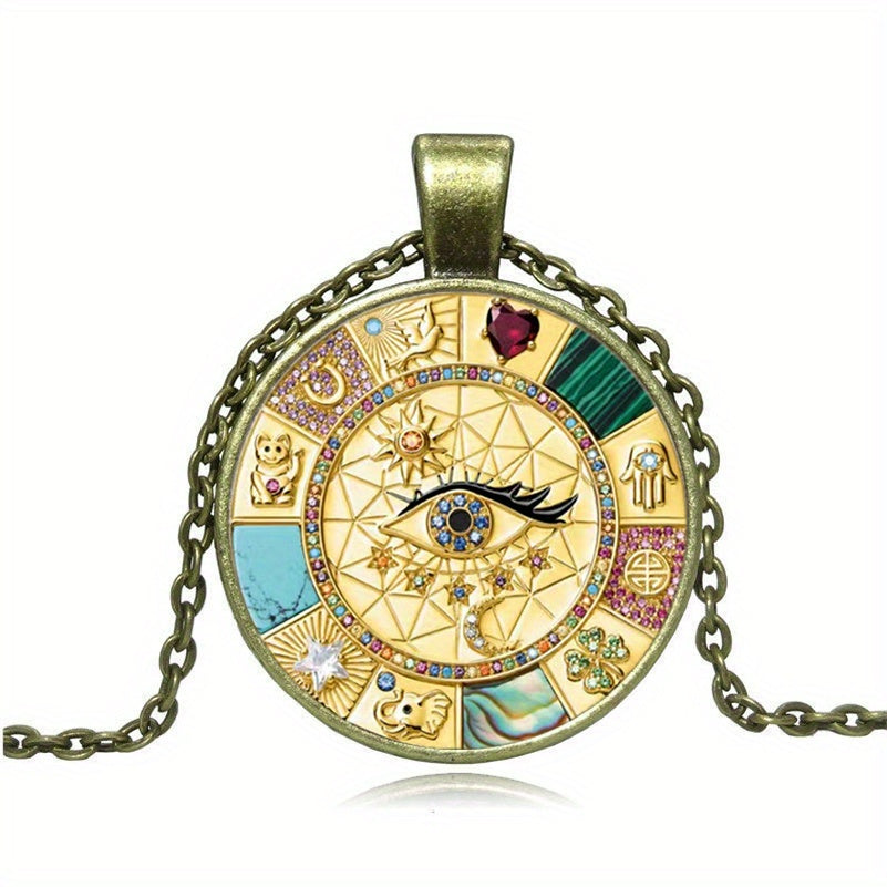 Ayollar uchun omadli taqibli zanjirli taqinchoq, shisha kabochon bilan