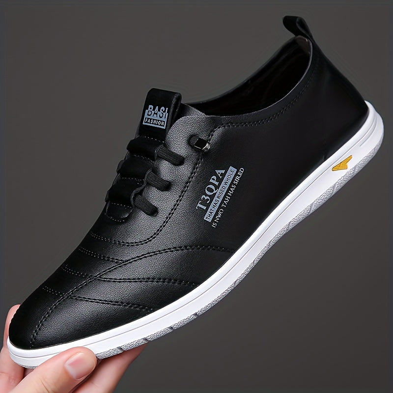 Men's Casual Sneakers Low Top Solid Color Microfiber Synthetic Leather Rubber Sole