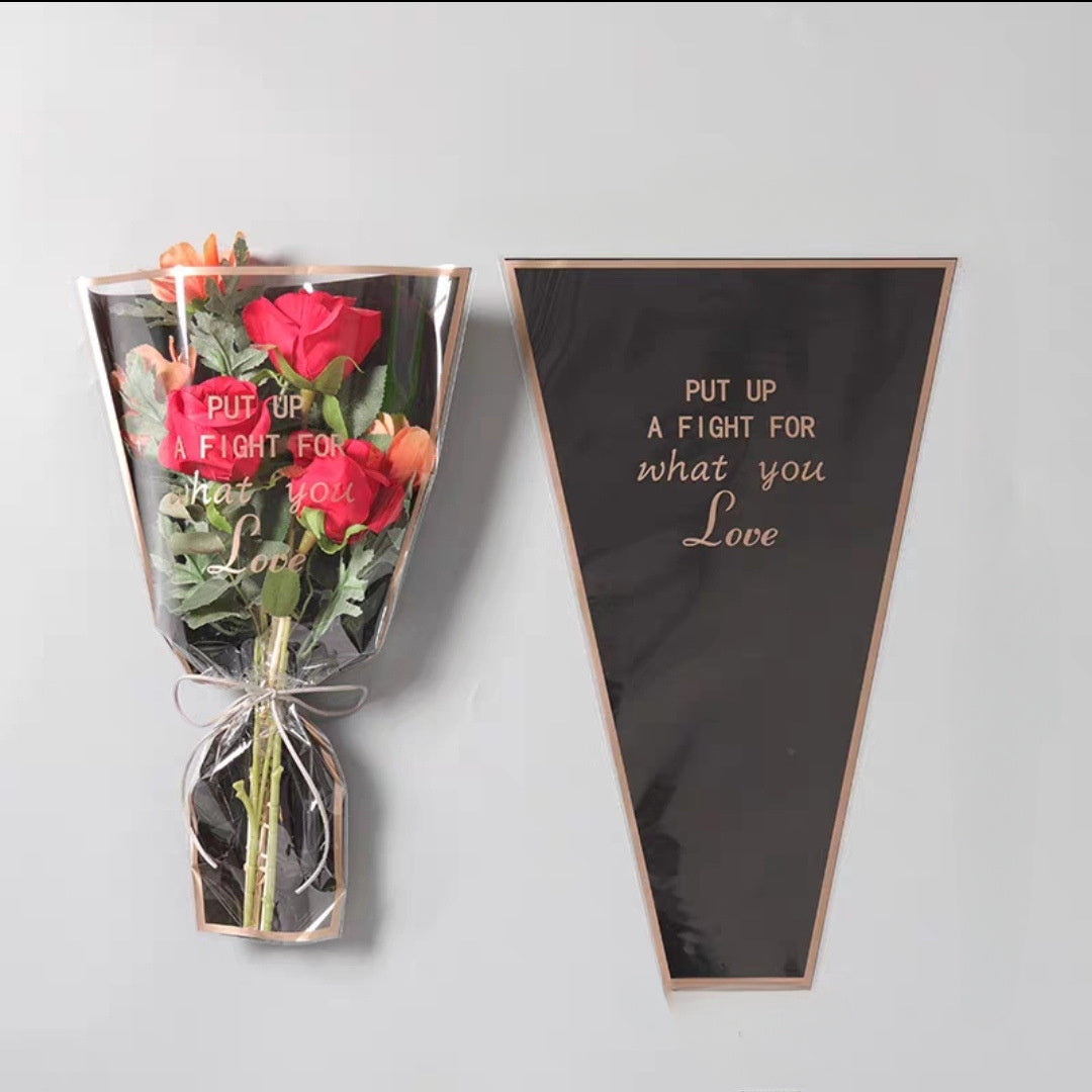 50 Pcs Clear Floral Bouquet Wrapping Bags with Motivational Quote for Valentine's Day and Flower Shop Packaging