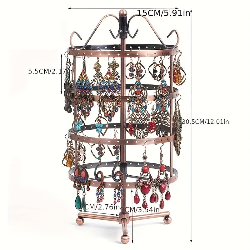 Metal Rotating Earring Holder Organizer with 4 Tiers Jewelry Display Stand