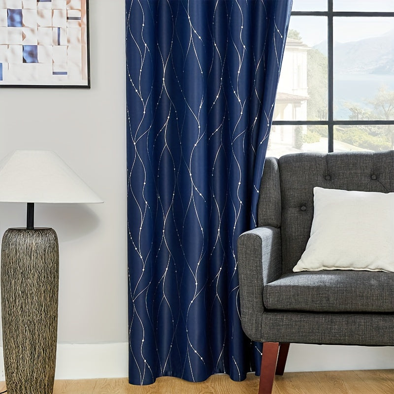 Geometric Pattern Blackout Curtain with Heat Insulation Oil Print Grommet Top for Bedroom Living Room Office