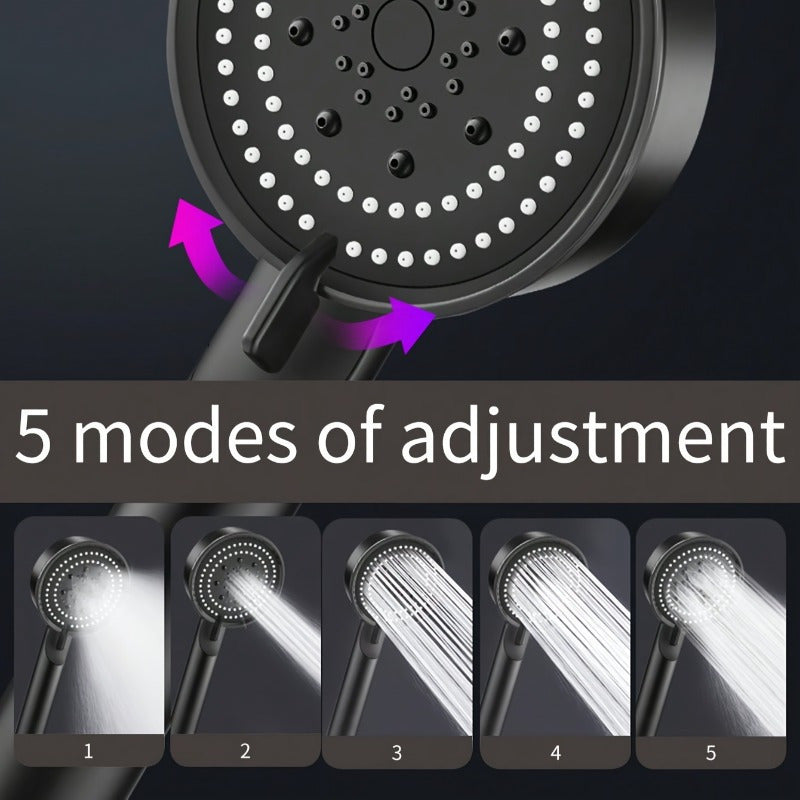 Handheld Shower Head with 5 Adjustable Modes Wall Mount Round Plastic Bathroom Accessory