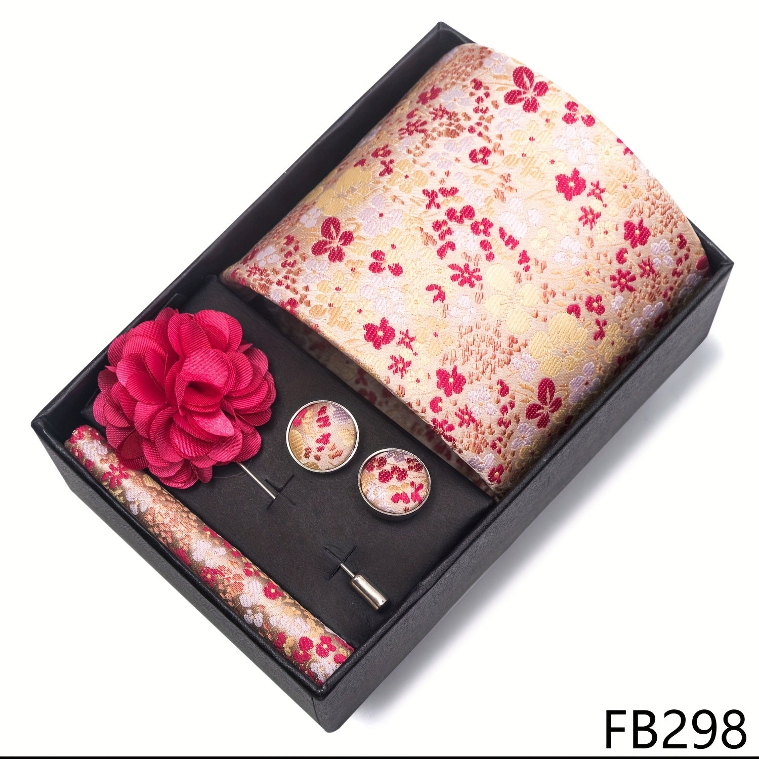 Men's Fashion Tie Set with Striped and Paisley Neckties, Pocket Square, Cufflinks, Lapel Pin in Gift Box for Business and Weddings