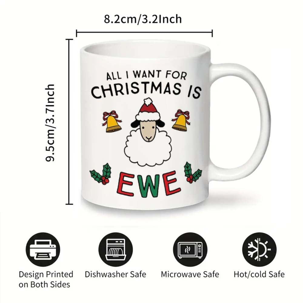 Ceramic Christmas Coffee Mug with Sheep Design Food Safe for Office Dining Camping