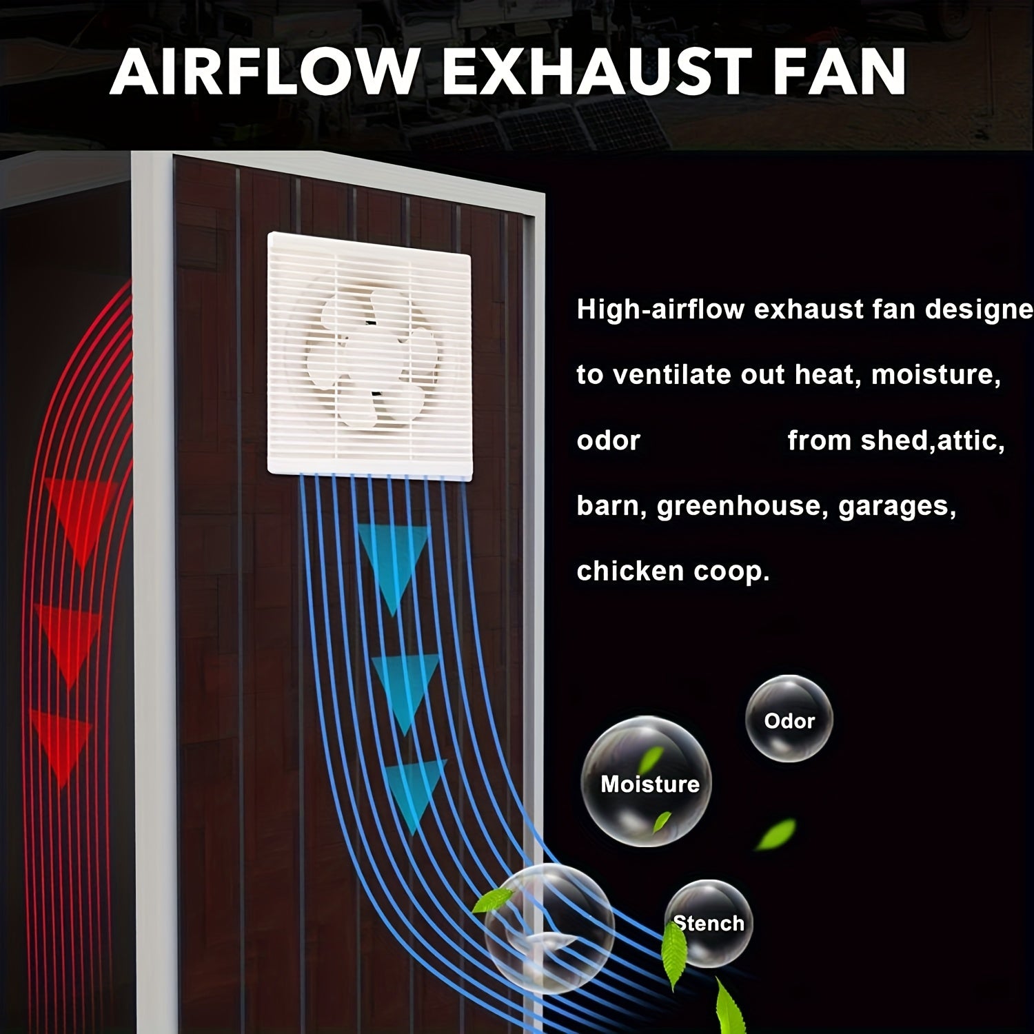 Quyosh energiyali chiqarish ventilyatori to'plami, louverli dizayni bilan, issiqxonalar, shiftdan, parranda uyalaridan, garajlardan, bog'lardan, attiklardan, fermalardan, podvallardan va RVlar uchun mos. Batareya yo'q