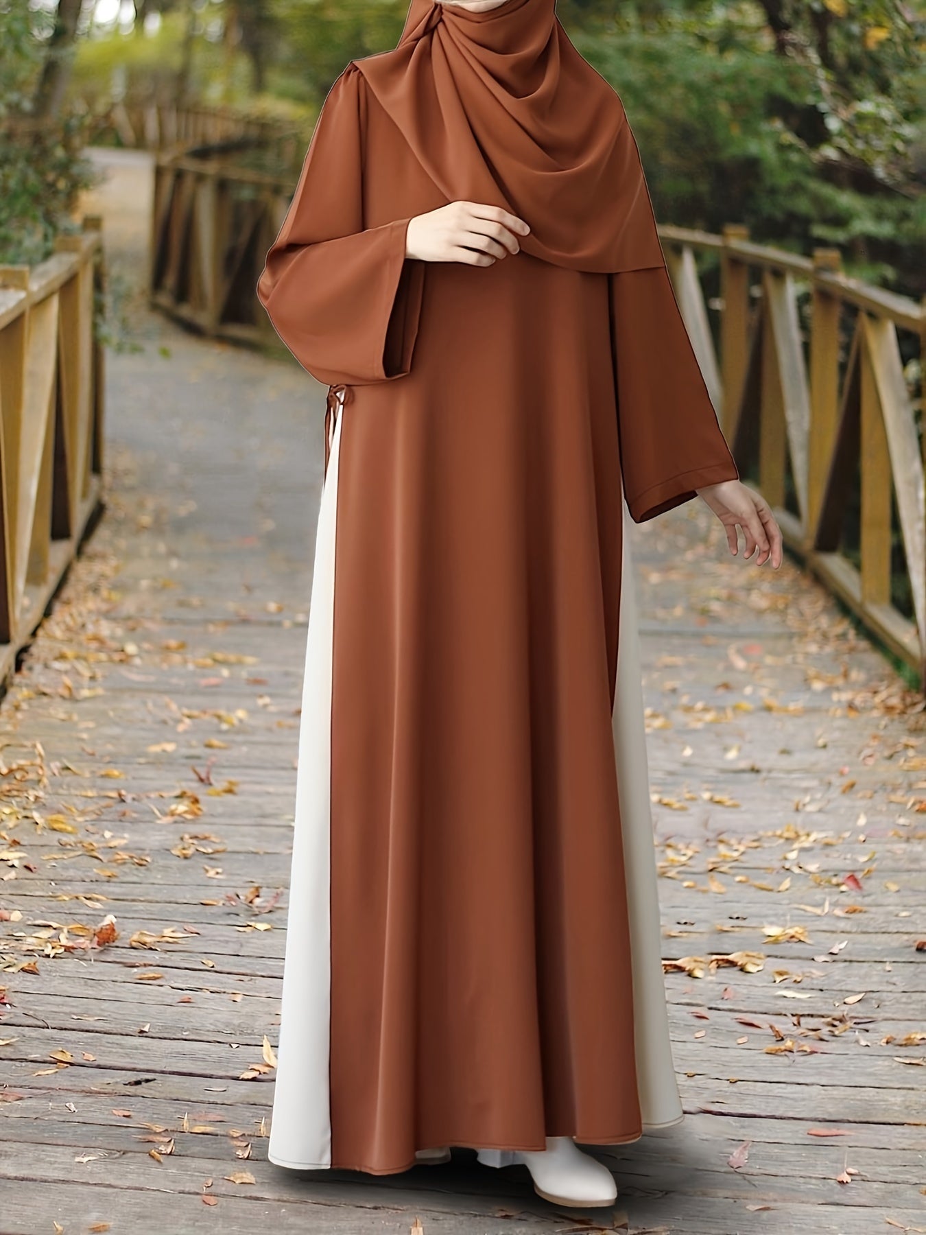 Color Block Maxi Kaftan with Long Sleeves and Side Tie for Casual and Ramadan Wear