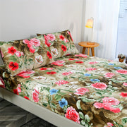 Floral Print Bedding Set with Fitted Sheet and Pillowcases for Bedroom and Guest Room