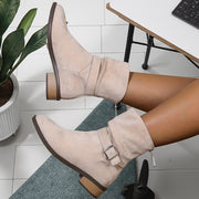 Women's Fleece-Lined Mid-Calf Boots Chunky Heel Side Zipper Casual