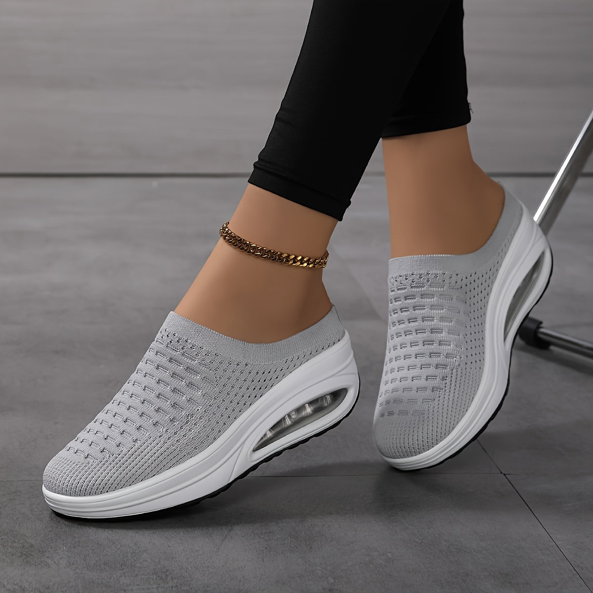 Women's Breathable Woven Mule Sneakers Casual Slip-On Platform Shoes