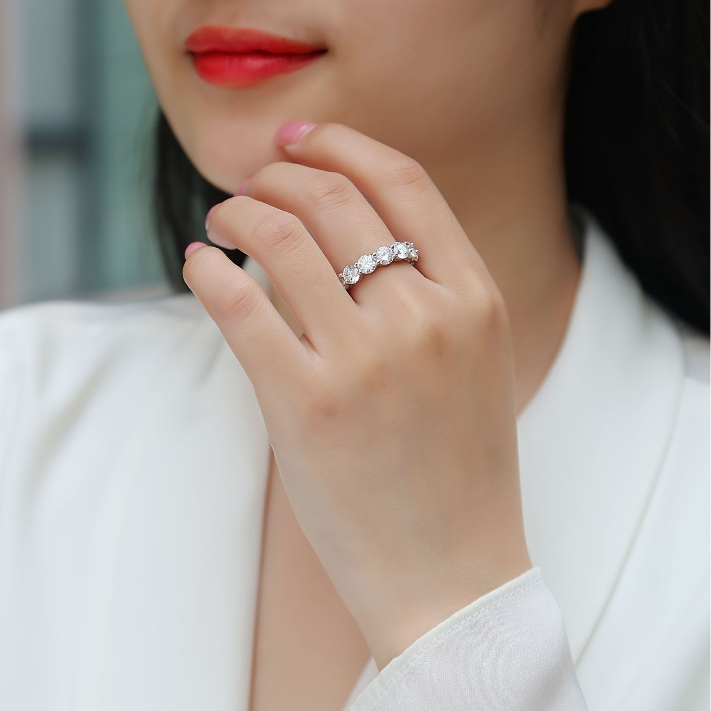 Sterling Silver Moissanite Rings Set Geometric Design for Weddings Proposals Birthdays Holidays