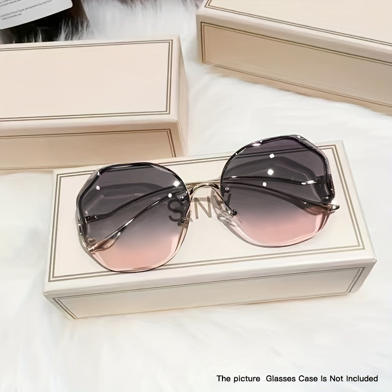 Women's Frameless Round Glasses with Gradient Metallic Lenses for Fashion