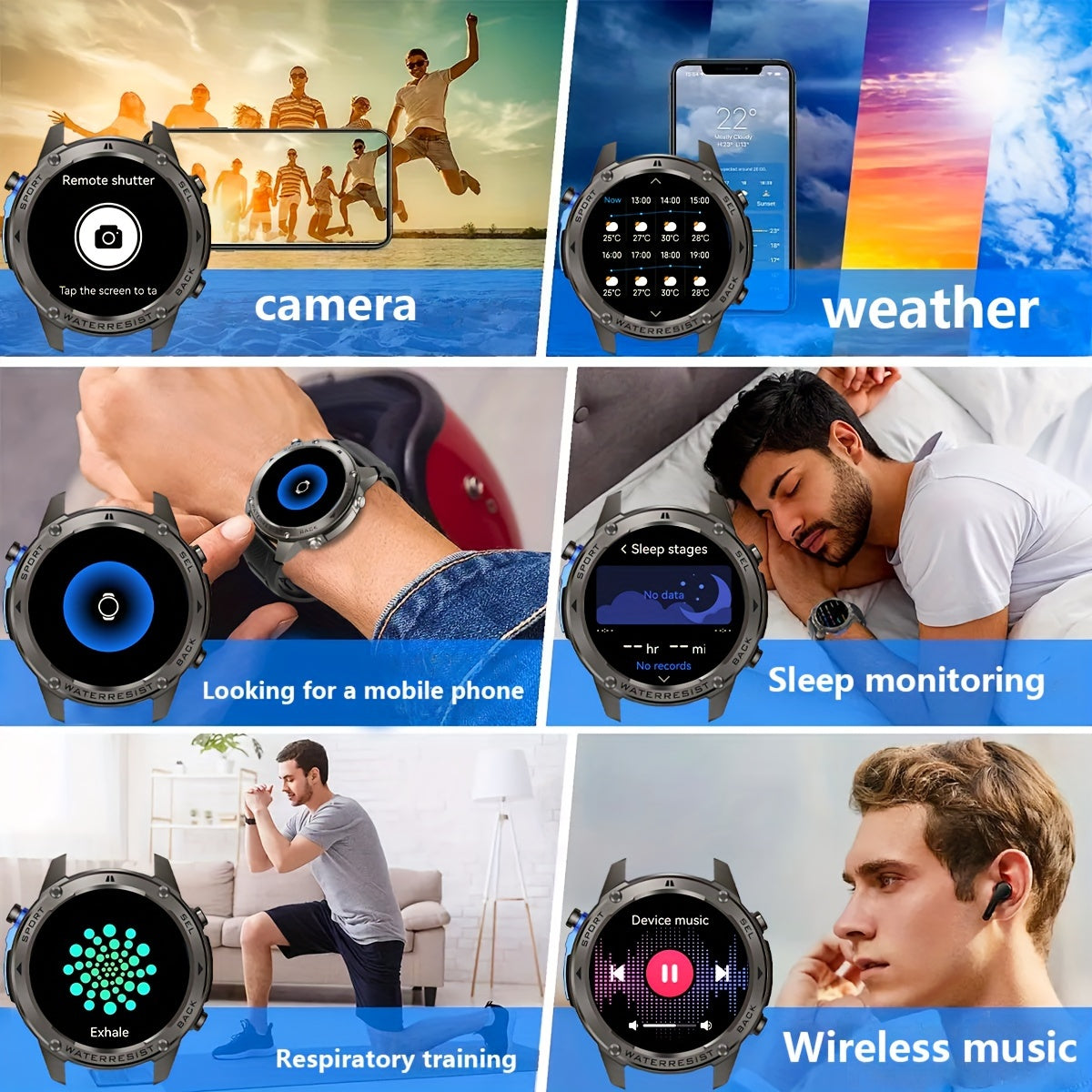 GPS Smart Watch for Outdoor Enthusiasts with Compass Altitude Swimming and Sports Modes