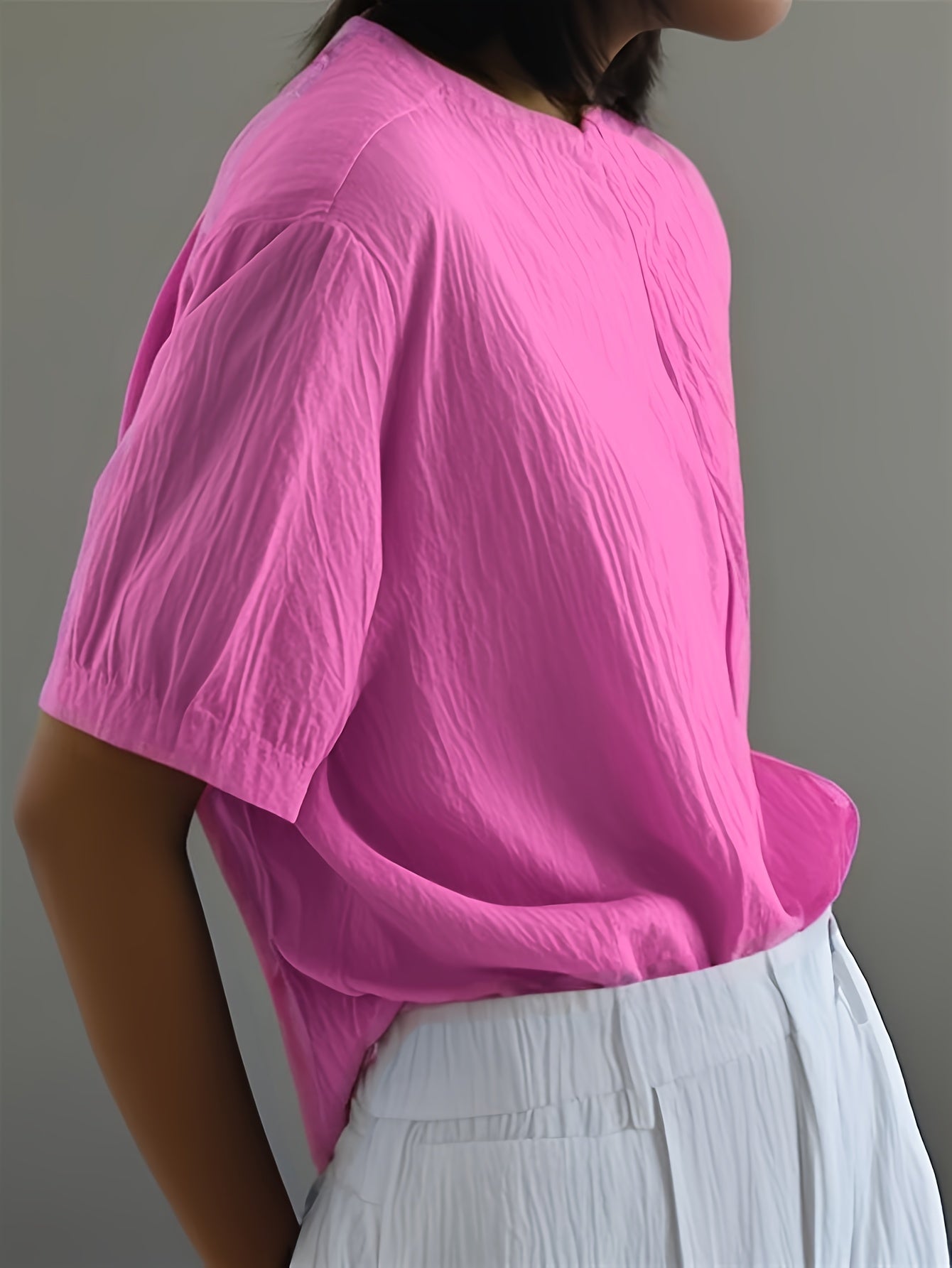 Blusa de algodón transpirable y ligera para mujer talla plus con botones frontales