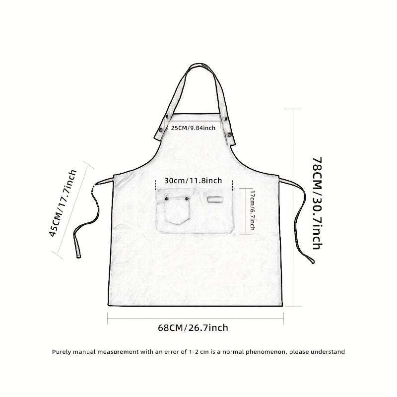 Water-Resistant Polyester Kitchen Apron with Pockets, Adjustable Shoulder, 68x78cm