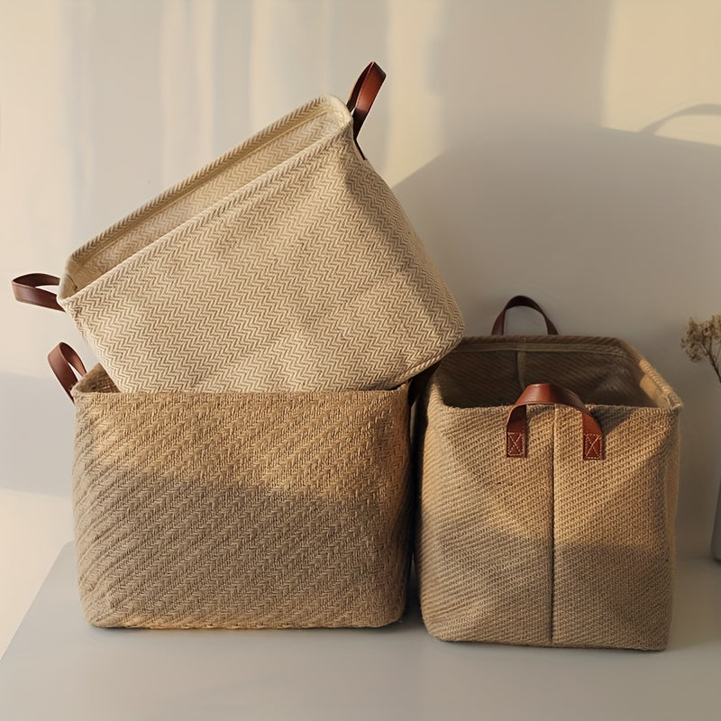 Корзина для хранения из джутовой ткани с ручкой - Просторный органайзер для книг, закусок, игрушек, рождественских и хэллоуинских подарков