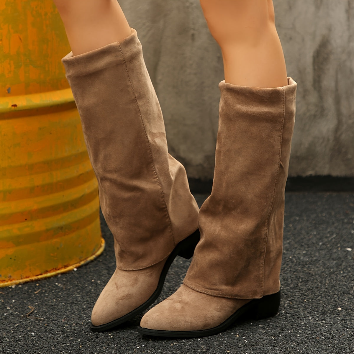 Women's Wide Width Winter Boots Chunky Heel Pointed Toe Ankle to Mid-Calf