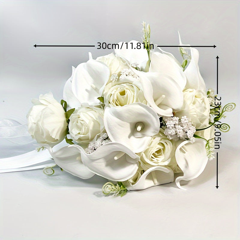 Calla Lily and Lotus Bridal Bouquet with Water Drop Design for Weddings and Events