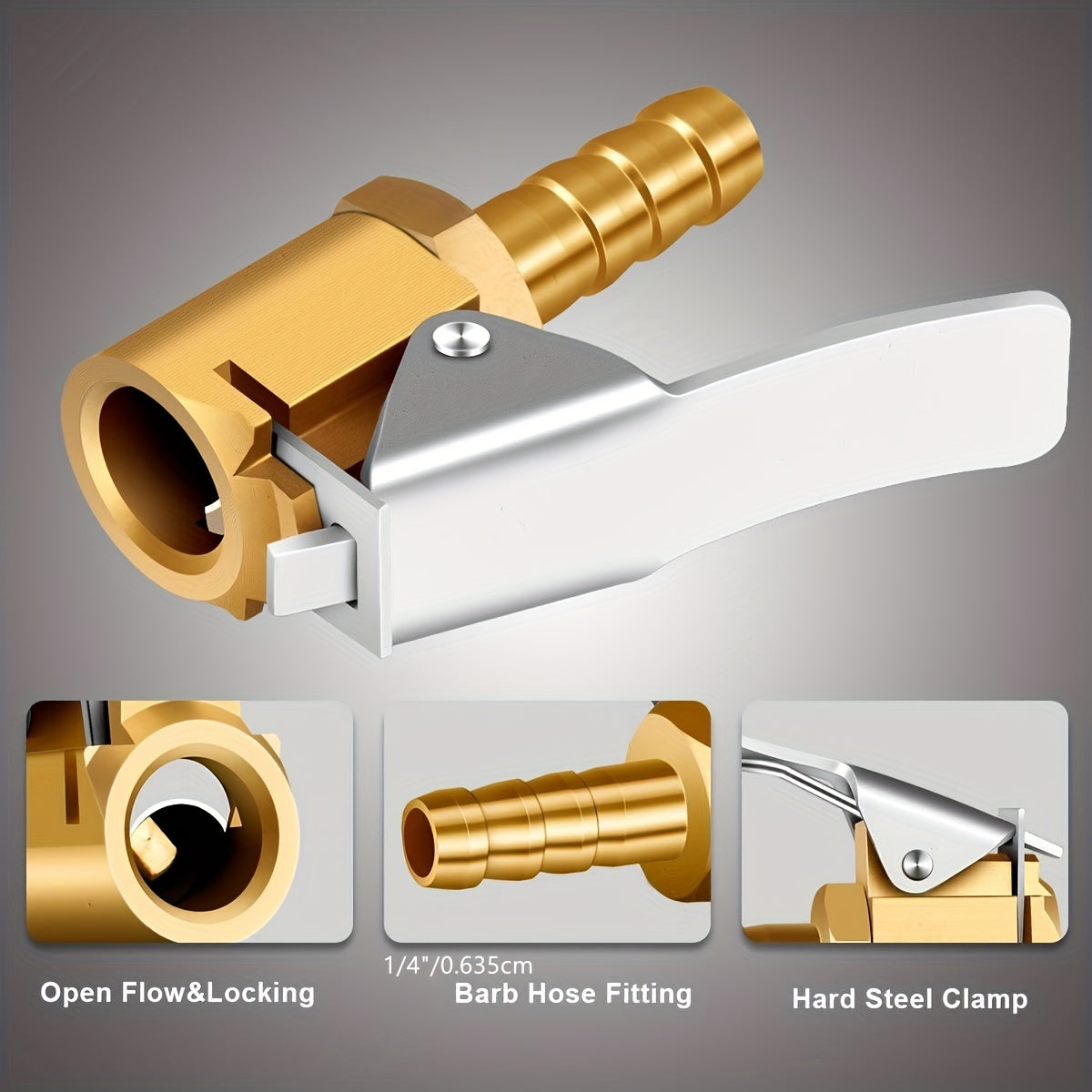 Brass Tire Inflator Lock On Air Chuck 1/4 Inch for Portable Air Compressor