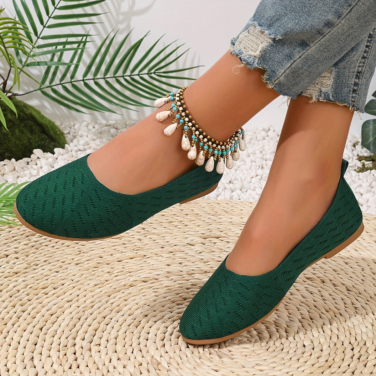 Women's Slip-On Flat Shoes Round Toe Breathable Fabric Casual All-Season