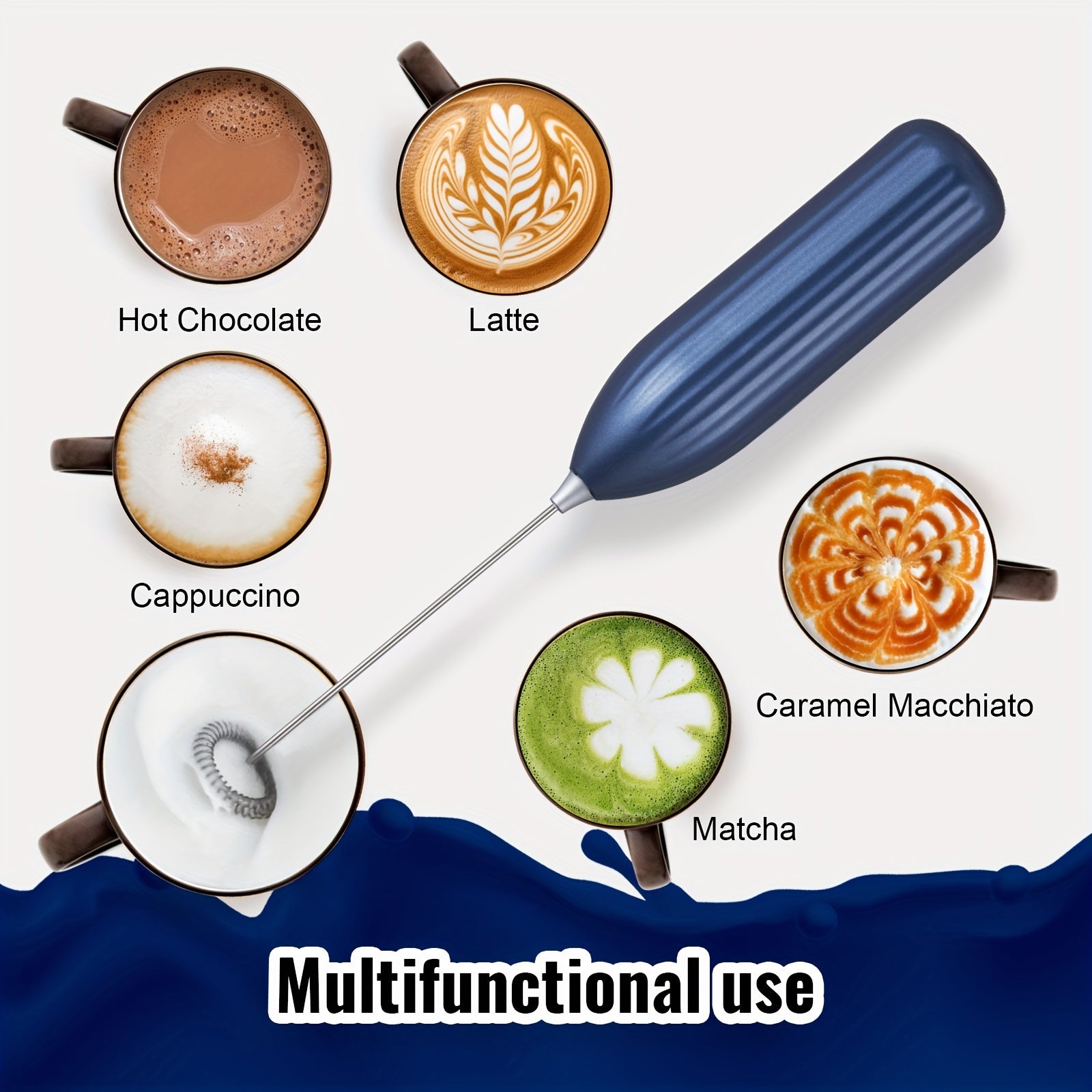 Electric Milk Frother Mini Battery Operated Stainless Steel for Coffee and Drinks