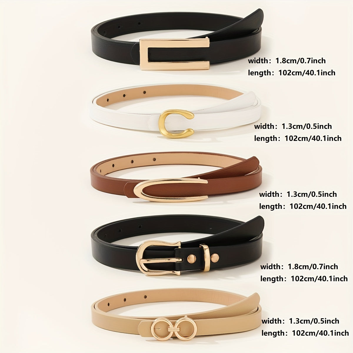 Набор из 5 женских ремней из искусственной кожи с металлическими пряжками для пляжа, вечеринки и выходных