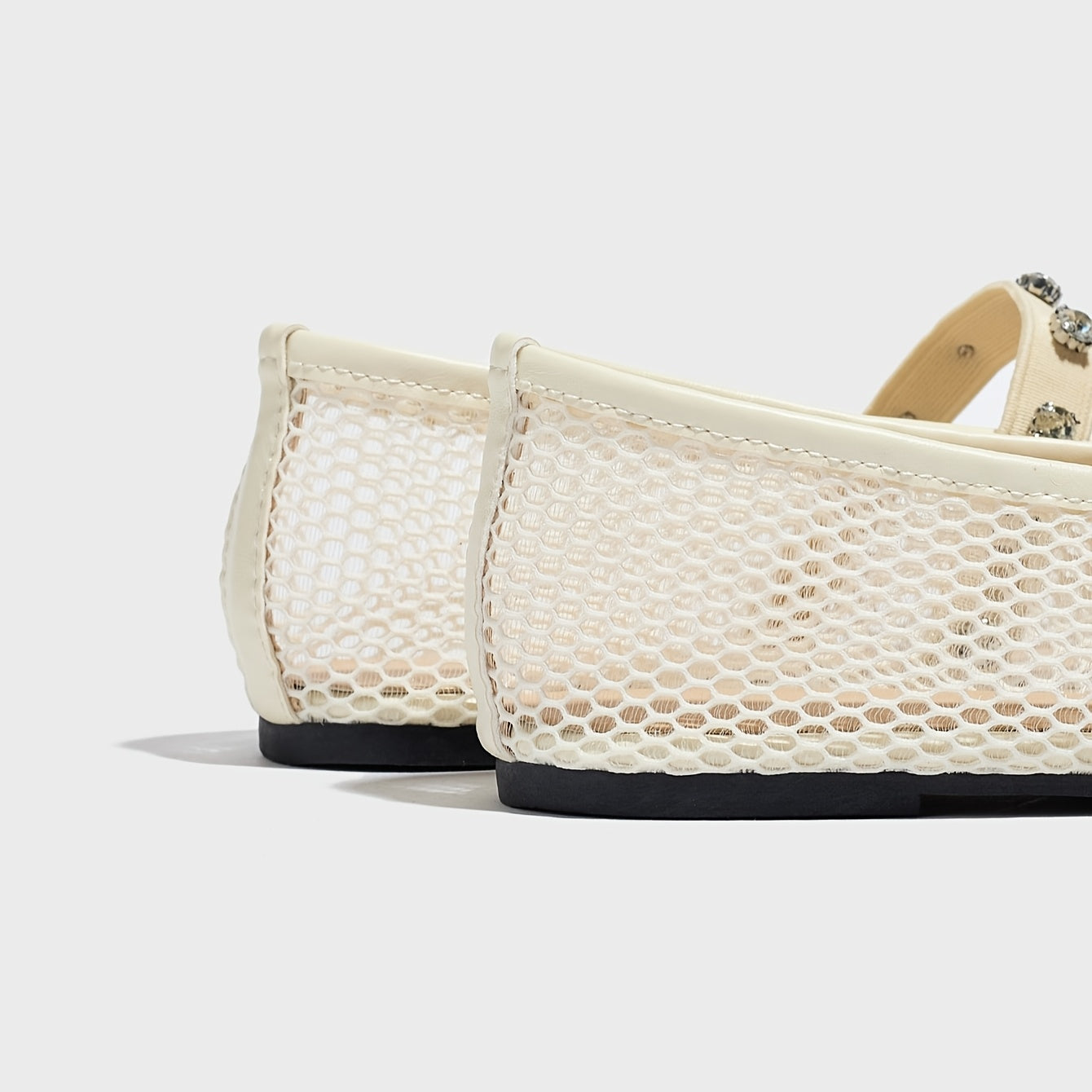 Women's Mesh Ballet Flats with Rhinestone Strap and Round Toe