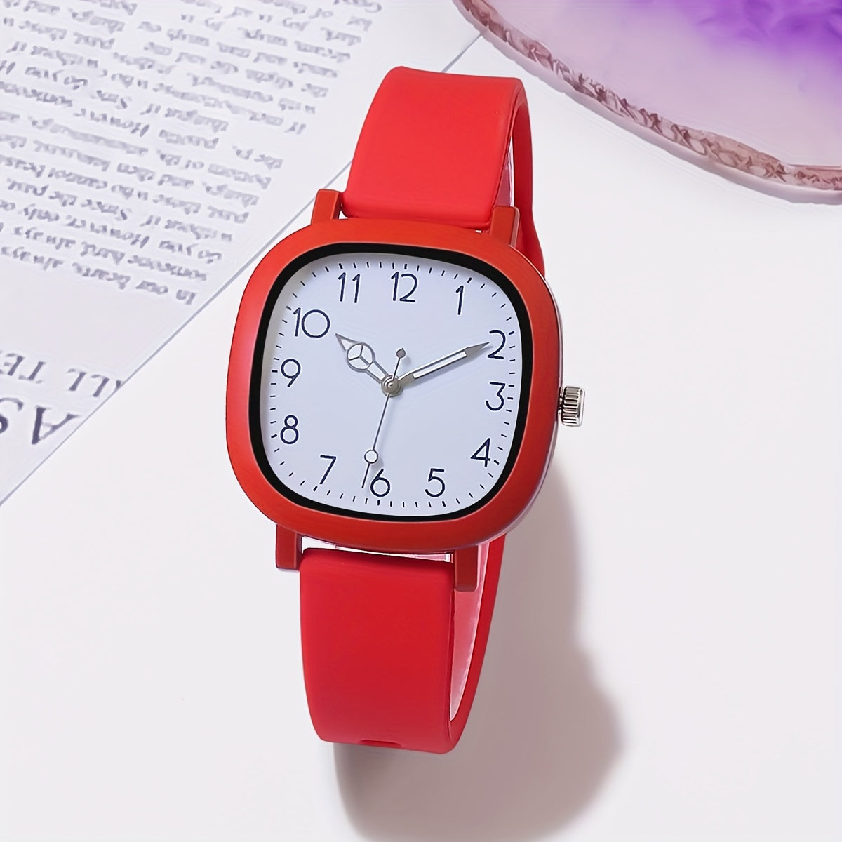 Women's Square Quartz Watch with Silicone Band in Macaroon Color