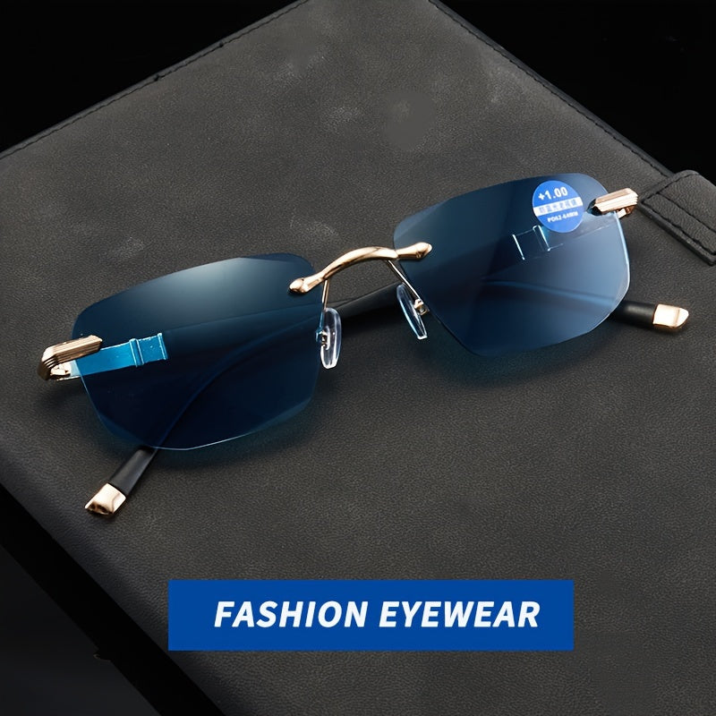 Unisex Blue Faceted Lens Reading Glasses with Metal Frame