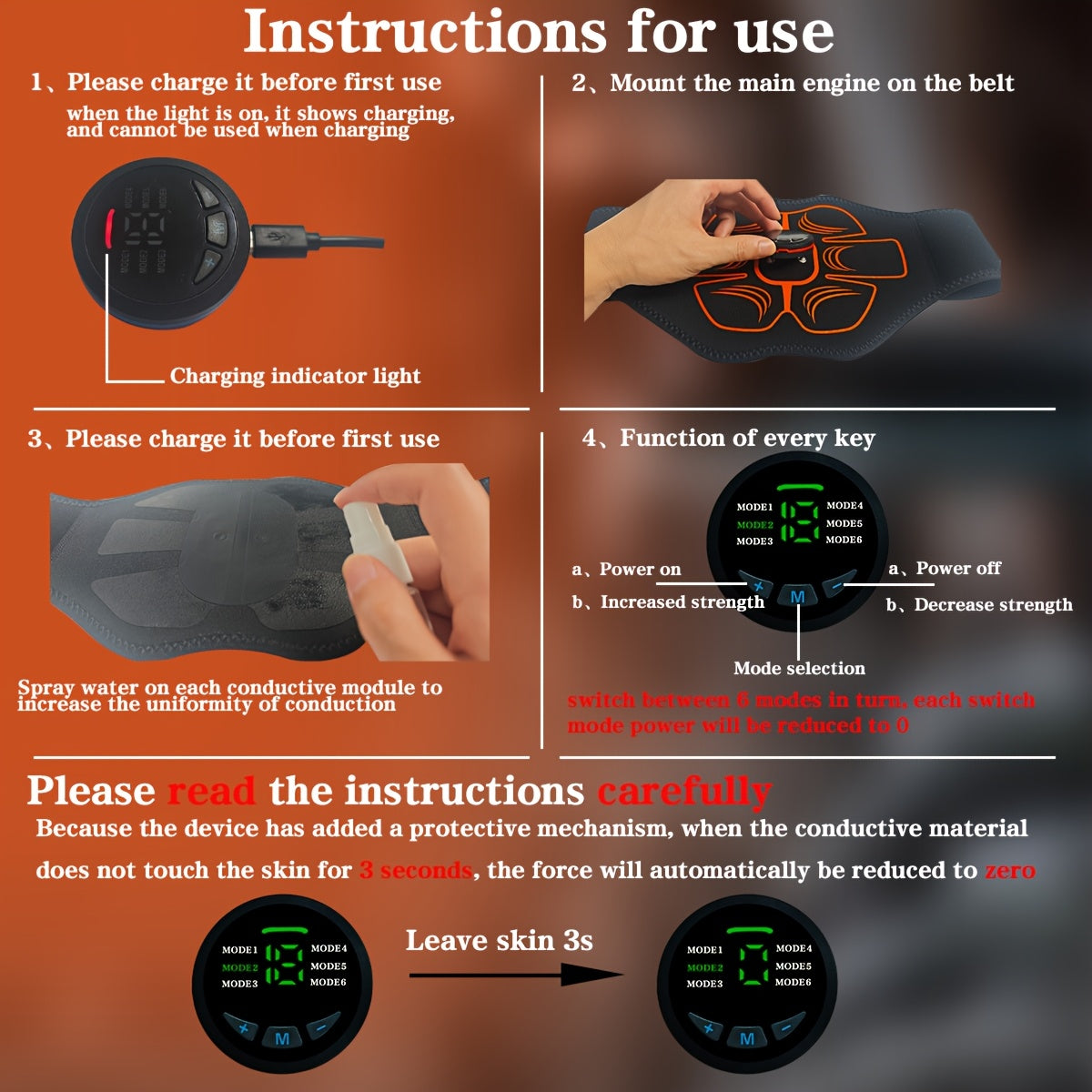 EMS Muscle Stimulator for Waist with Multiple Modes and Intensity Levels for Home Travel and Office Use