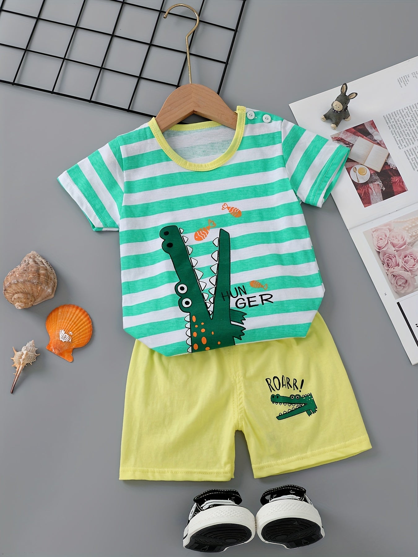 Kids' Cotton Shorts Set with Animal and Car Prints, Breathable Casual Summer Clothing