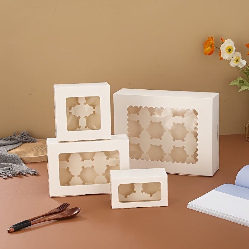 10-50 Piece White Cupcake Boxes with Transparent Window for Baking and Parties