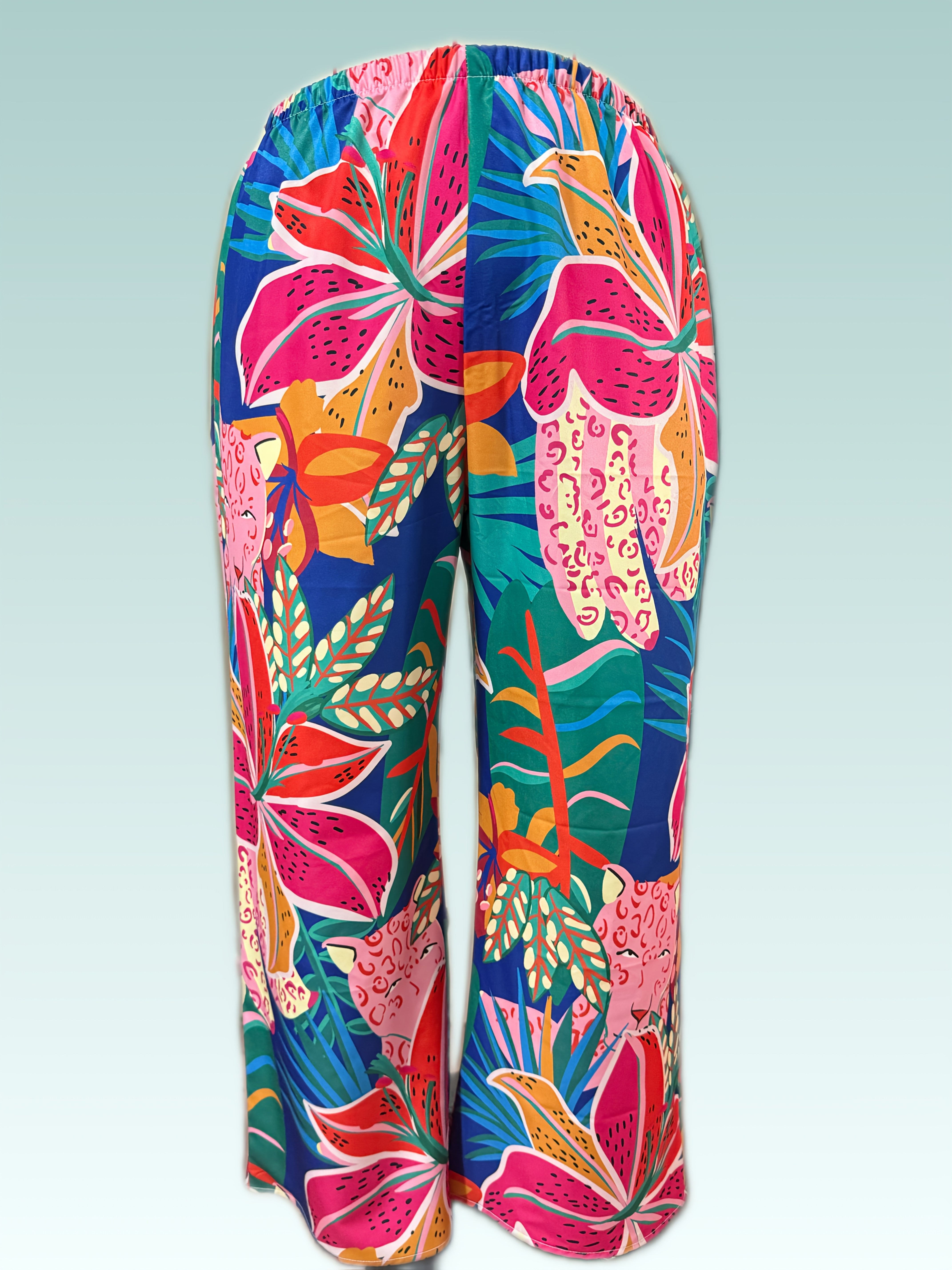 Women's Plus Size Tropical Print High-Waisted Loose Pants Casual Vacation Wear