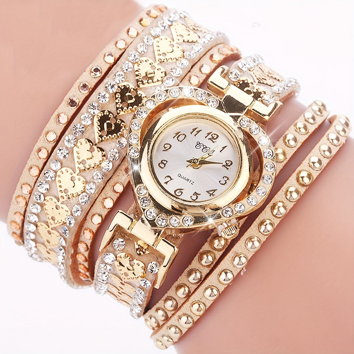 Women's Heart-Shaped Wristwatch with PU Leather Strap Quartz Alloy Case
