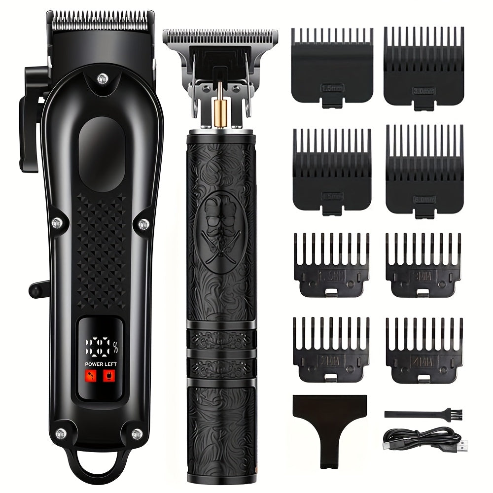 Men's Grooming Set 2pcs Cordless Hair Clippers Trimmers LED Display Perfect Gift