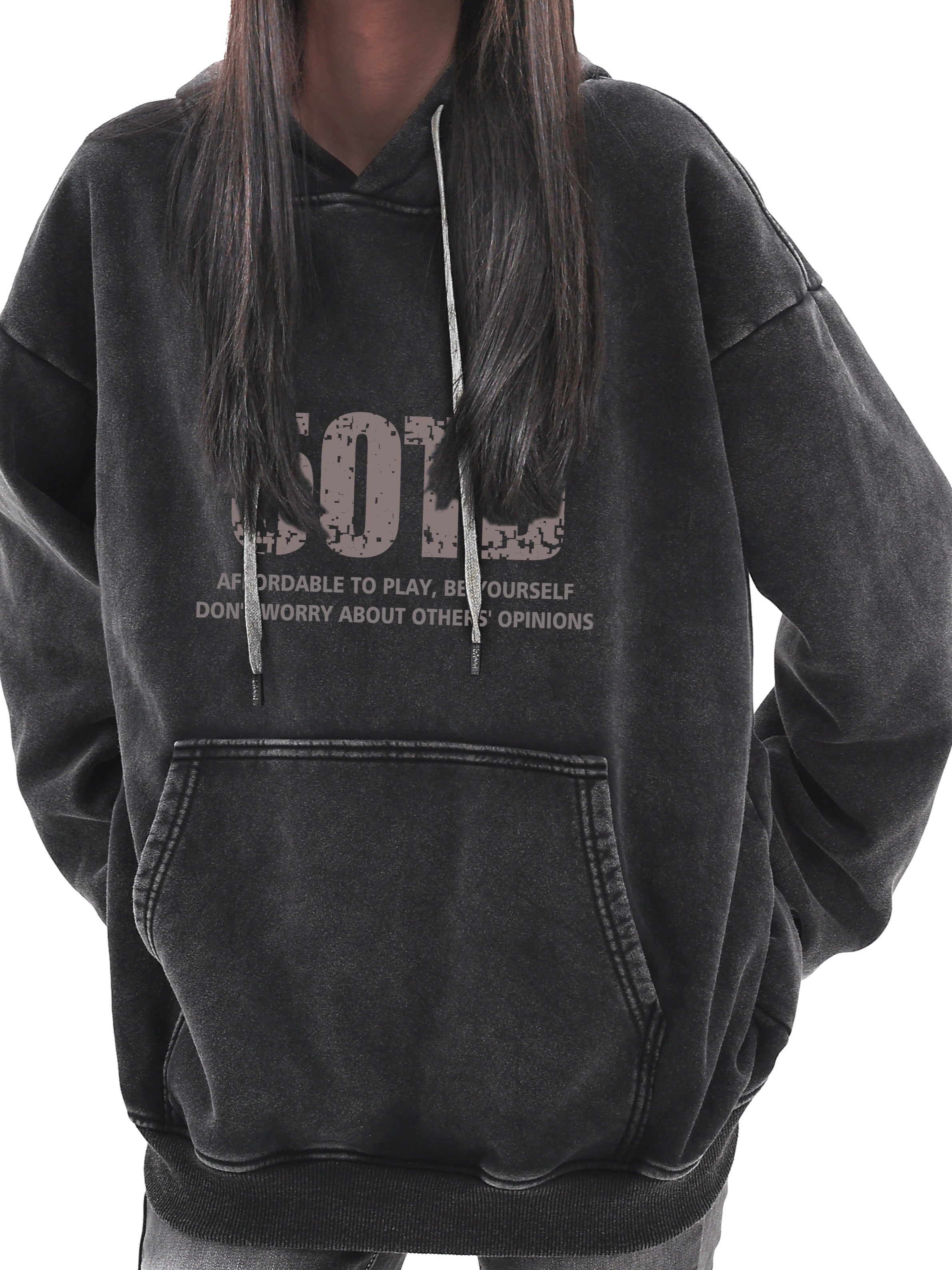 Women’s Plus Size Oversized Hoodie Black Cotton Blend Long Sleeve Casual Sweatshirt